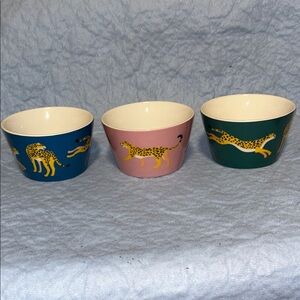Set of 3 Three ceramic bowls with a striking cheetah design.